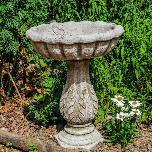 Classic Leaf Stone Bird Bath | Handcrafted Garden Ornament Statue 61cm