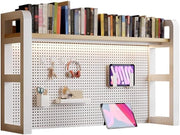 120cm White Desktop Bookshelf 2-Tier Desk Hutch Pegboard Storage Organizer Shelf