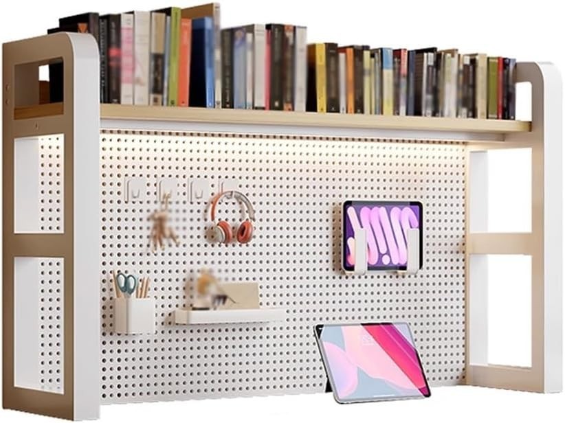 120cm White Desktop Bookshelf 2-Tier Desk Hutch Pegboard Storage Organizer Shelf