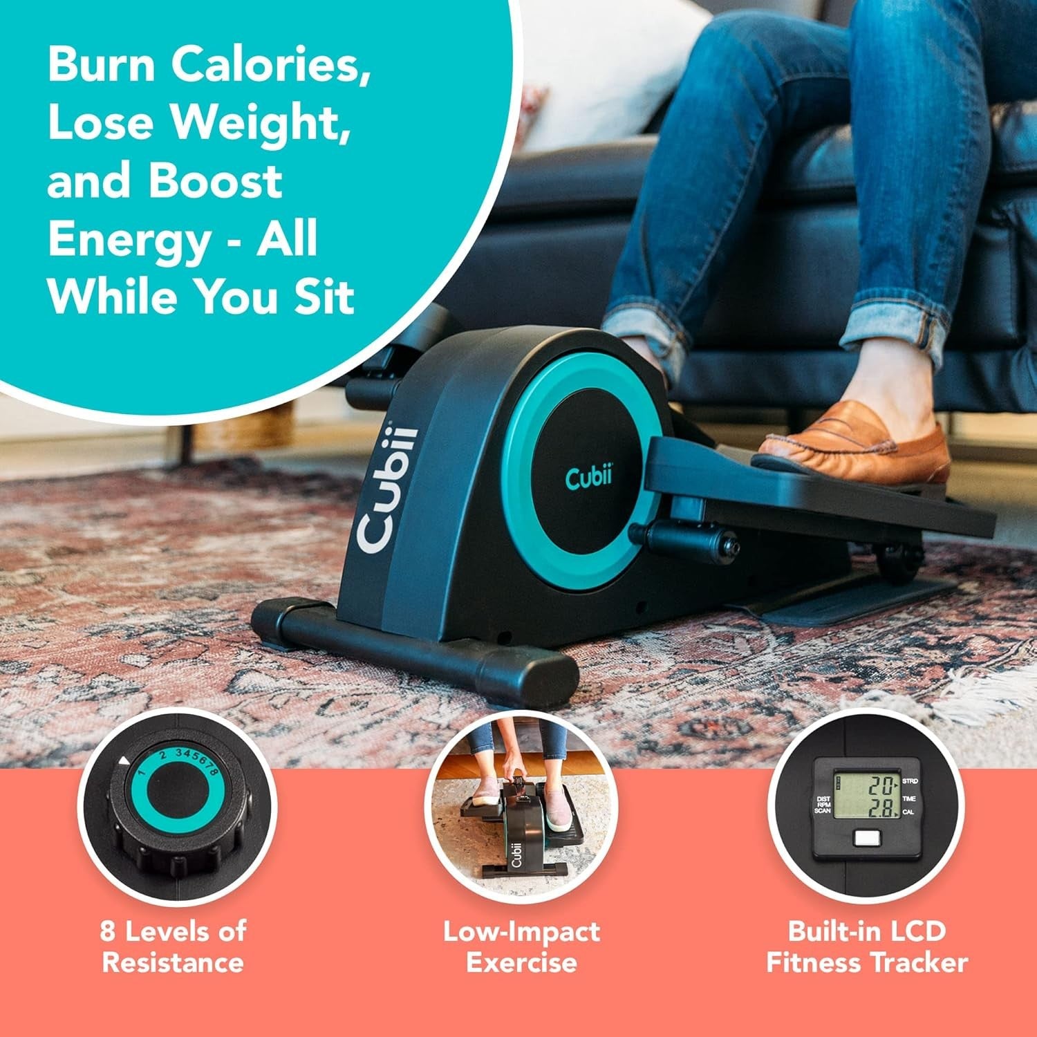 Under Desk Elliptical Pedal Exerciser Quiet Seated Workout Machine