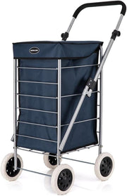 80L Foldable 4 Wheel Shopping Trolley Lightweight Durable Navy