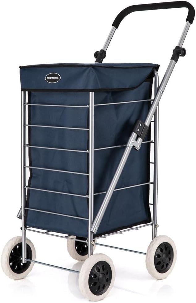 80L Foldable 4 Wheel Shopping Trolley Lightweight Durable Navy