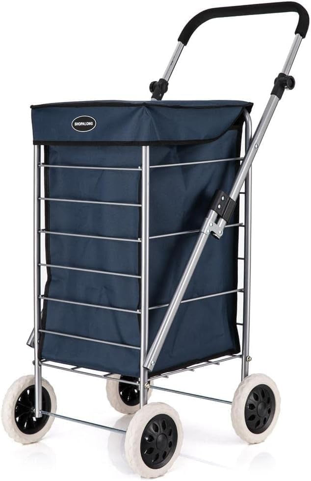 80L Foldable 4 Wheel Shopping Trolley Lightweight Durable Navy