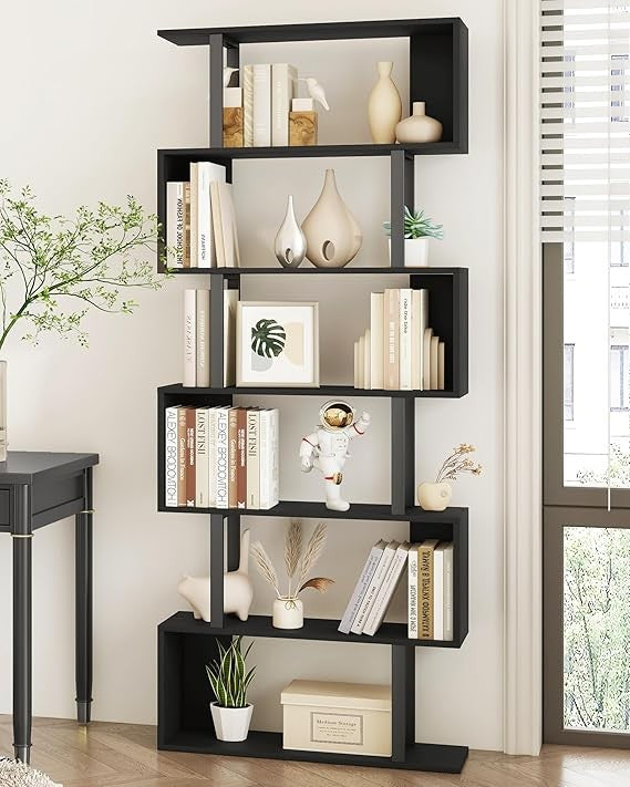 S Shaped 6 Tier Bookshelf Modern Display Storage Unit for Living Room Office