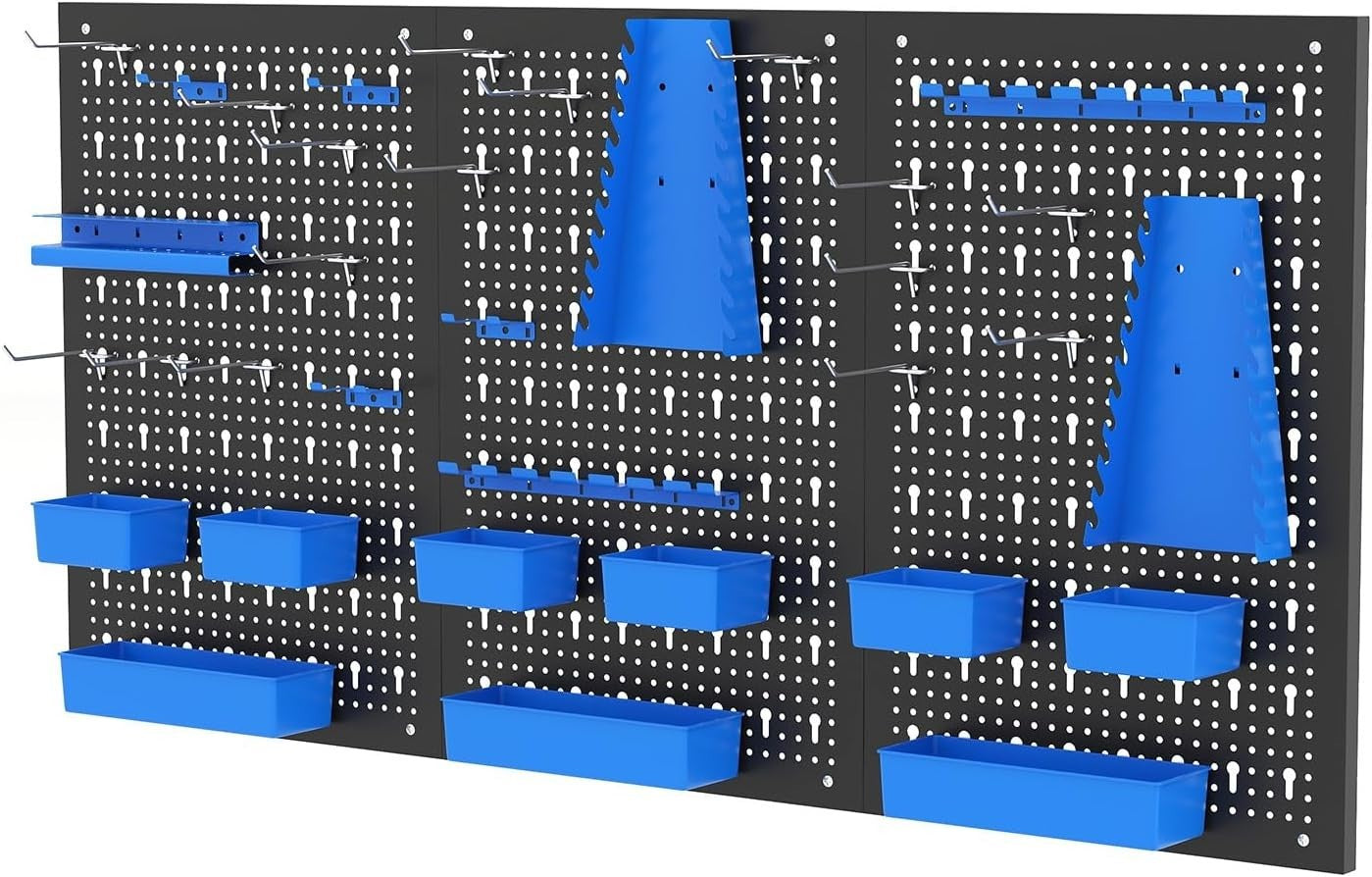 Blue Expandable Metal Pegboard Tool Organizer 3 Boards 34 Accessories