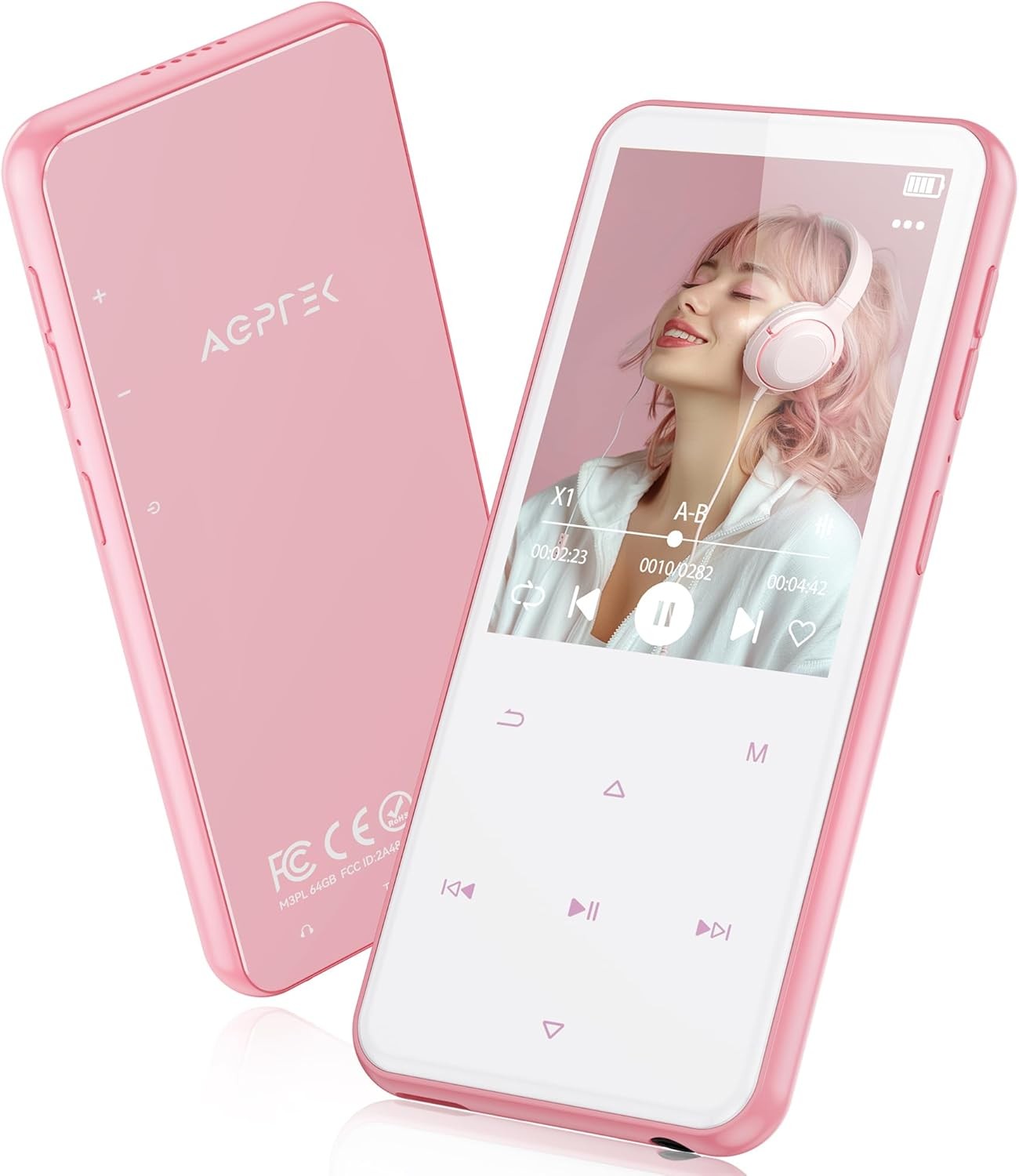 64GB MP3 Player Bluetooth 5.3 2.4" Screen FM Speaker Pink