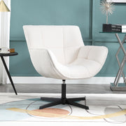 White Swivel Faux Fur Accent Armchair Modern Vanity Tub Chair