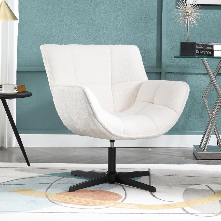 White Swivel Faux Fur Accent Armchair Modern Vanity Tub Chair