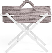 Crochet Moses Basket with Foldable Stand & Mattress Lightweight Tawny White