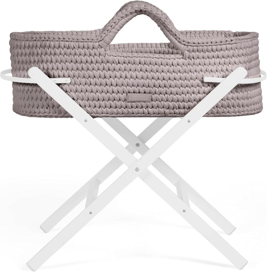 Crochet Moses Basket with Foldable Stand & Mattress Lightweight Tawny White