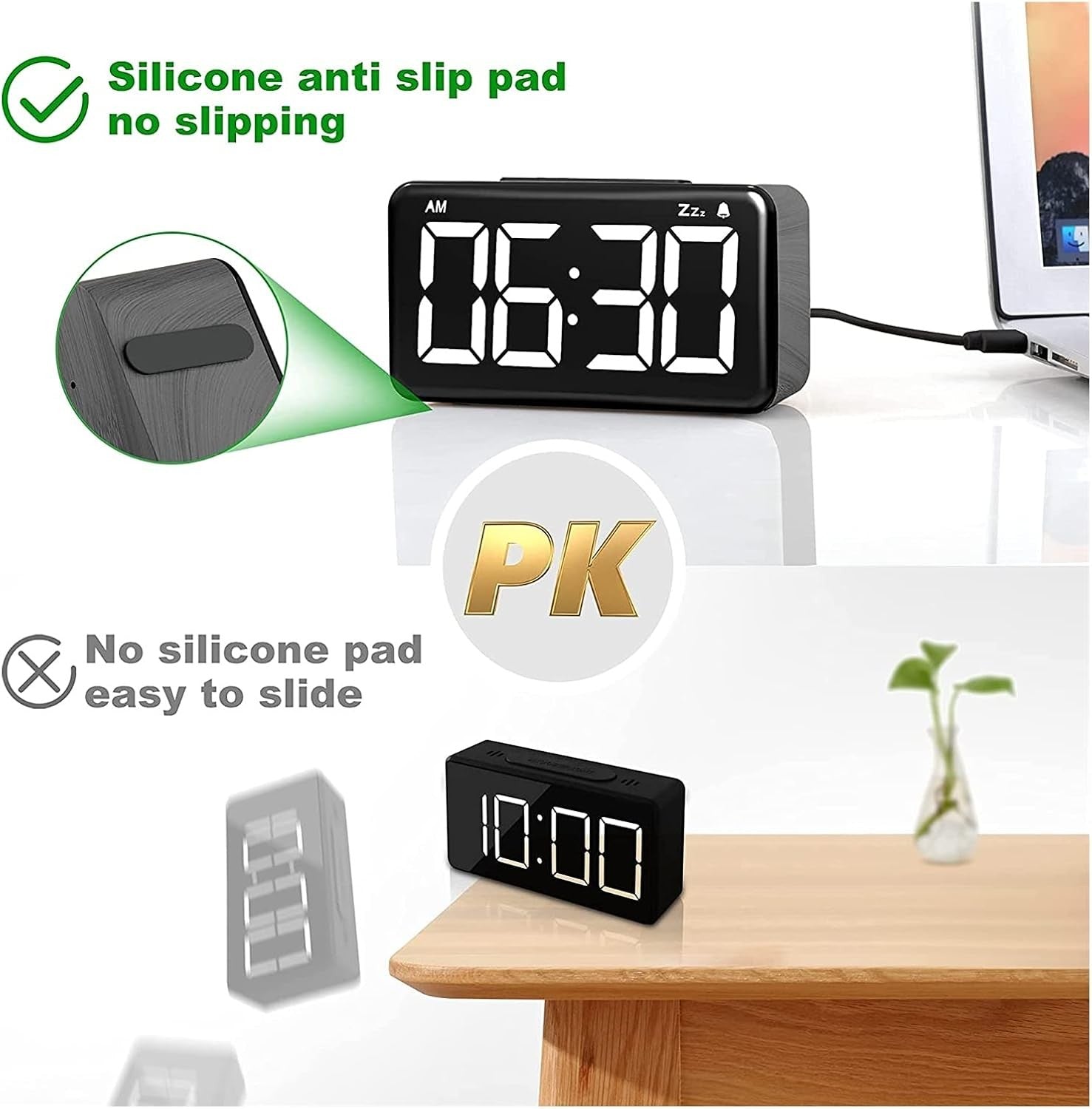 Digital Alarm Clock LED Large Display USB Charging Bedside Clock for Heavy Sleep