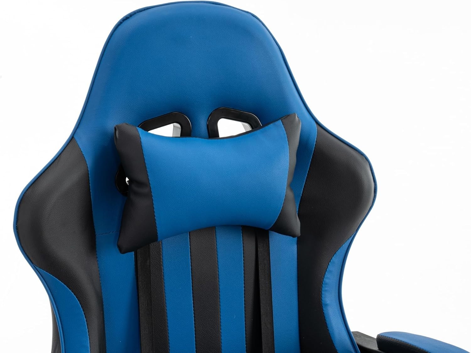 Gaming Chair Blue Faux Leather Office Desk Swivel Adjustable Height Armrest Foot