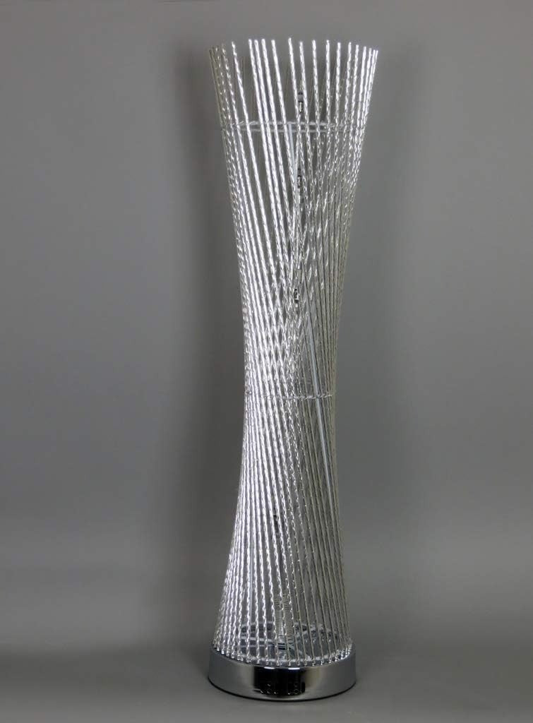 LED Silver Metal Tower Table Lamp 80cm Tall, Unique Twisted Design