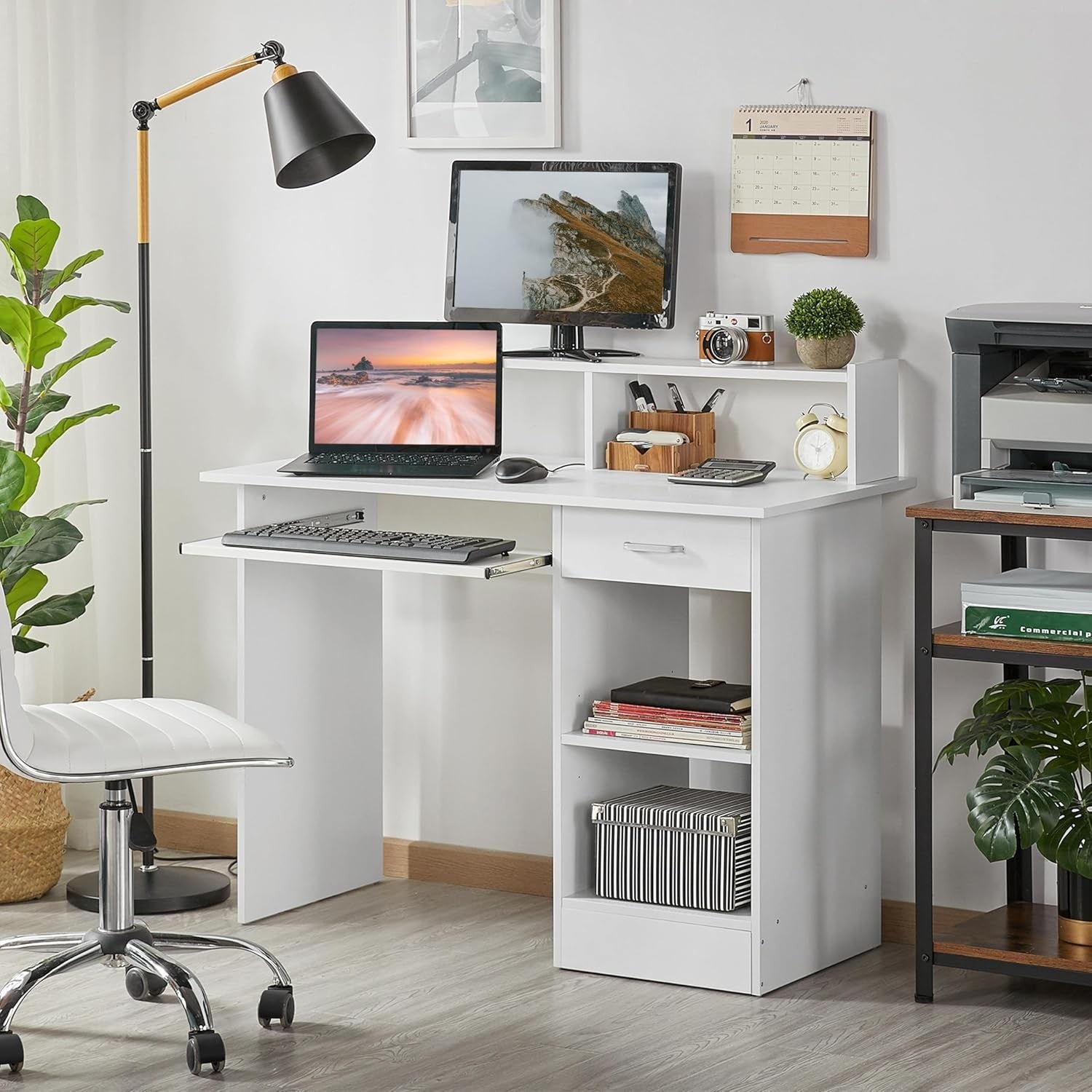 Computer Desk with Storage Shelves Home Office PC Laptop Study Table White