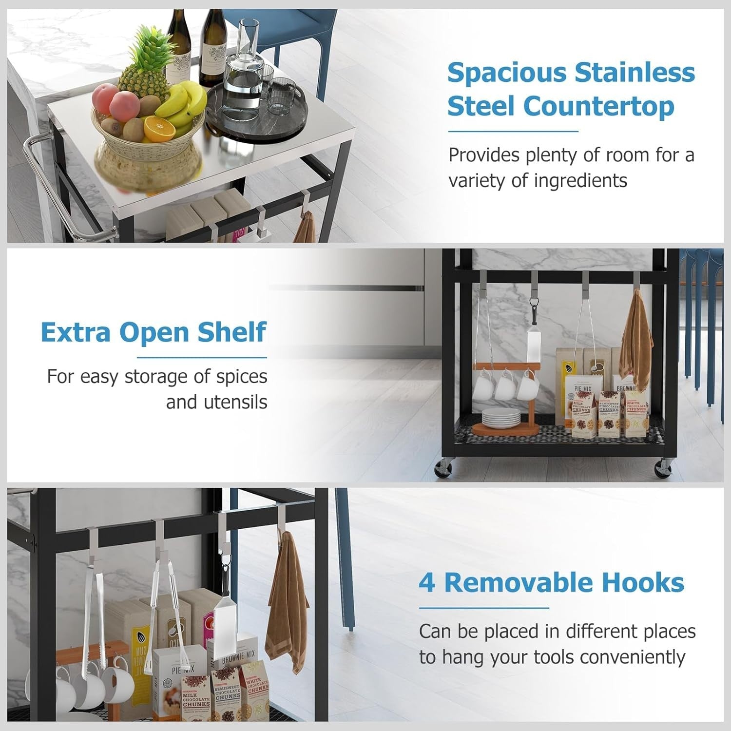 Outdoor BBQ Grill Cart Pizza Oven Stand 2-Tier Stainless Steel Top Trolley 84x50