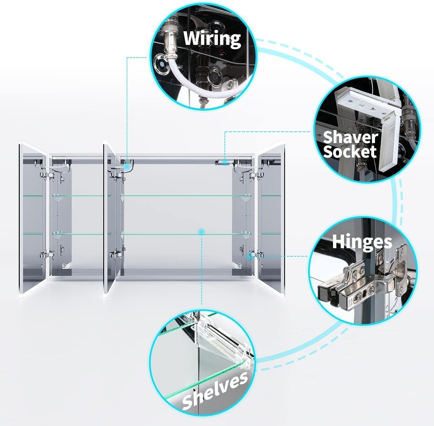 LED Bathroom Mirror Cabinet 1050x650mm Bluetooth Shaver Socket Storage