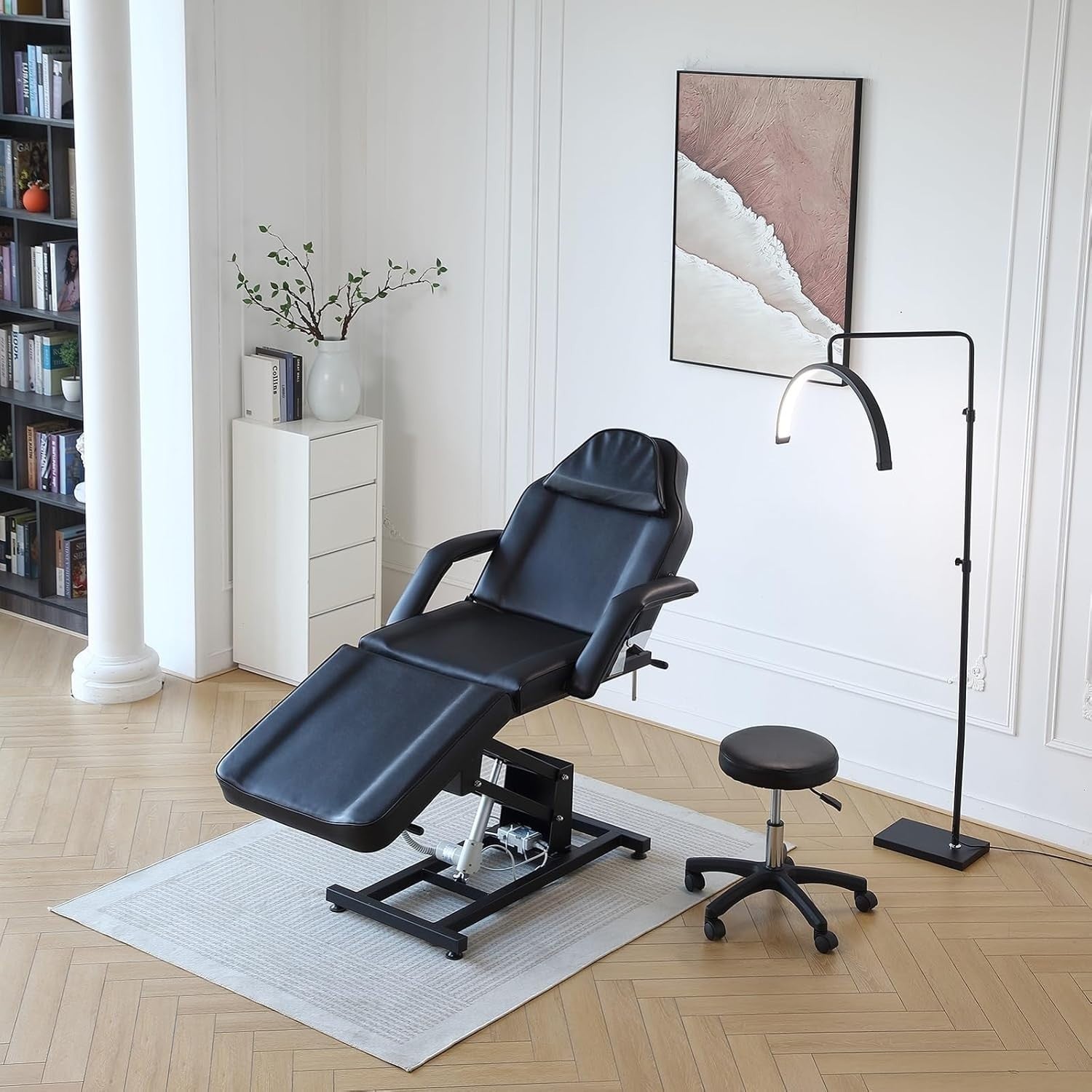 Electric 3-Section Beauty Massage Bed Adjustable Therapy Chair w/ Stool Black