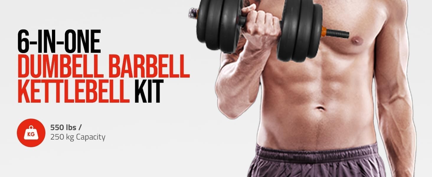 Adjustable 6-in-1 Home Gym Weight Set Dumbbell Barbell Kettlebell