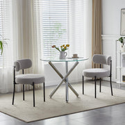 Round Glass Dining Table Set 2 Grey Velvet Chairs Compact Modern Kitchen