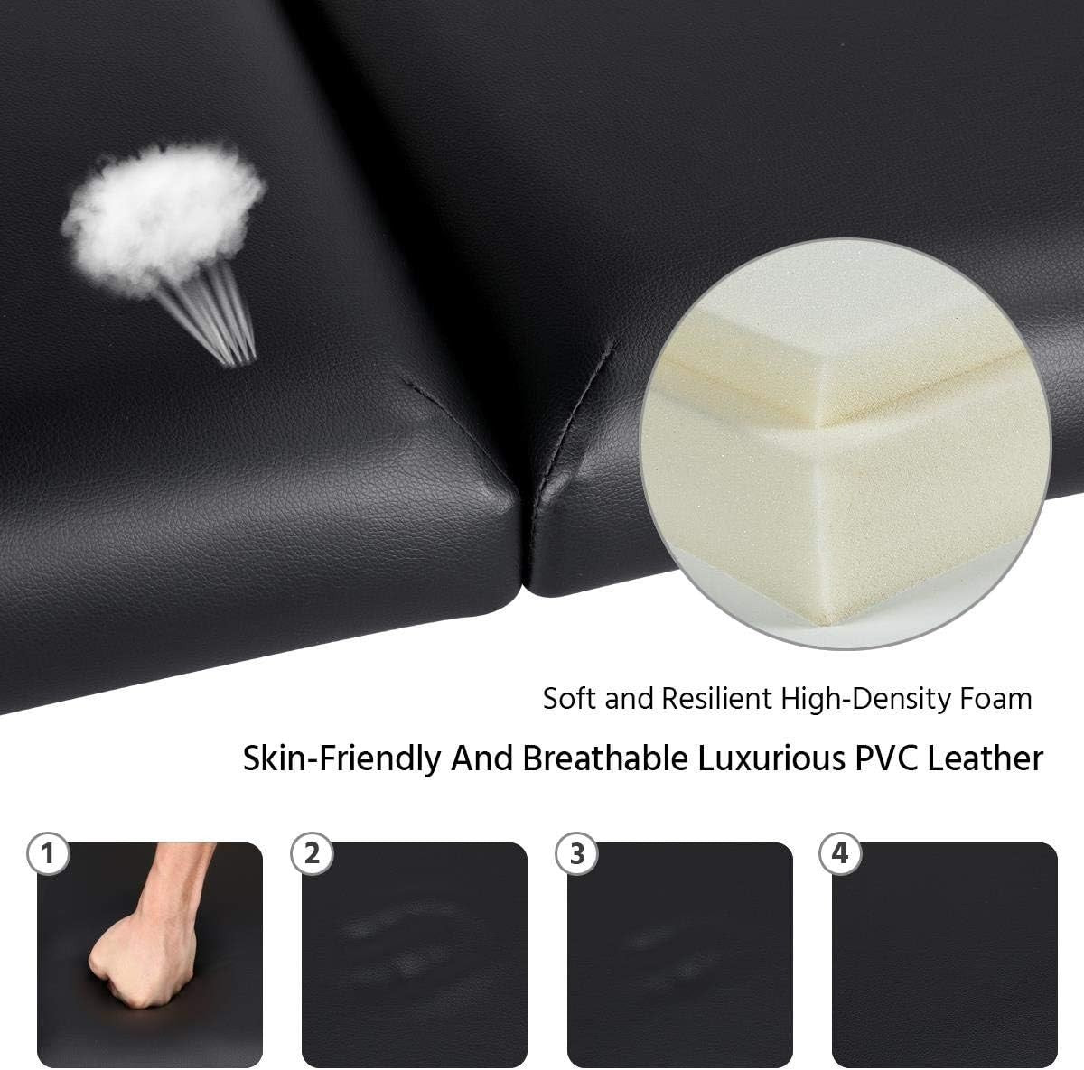 Adjustable 3-Section Folding Massage Table Portable Beauty Lash Bed Black 60cm