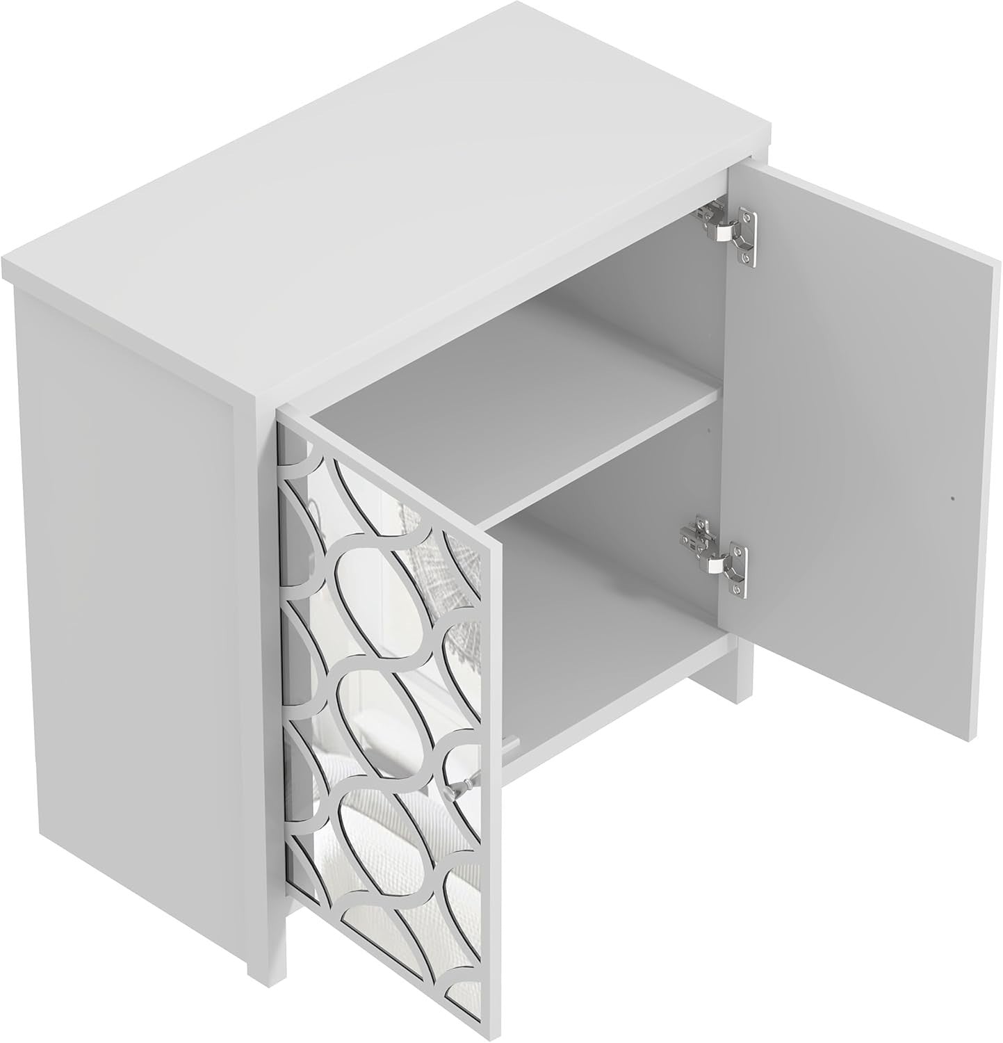 White 2 Door Sideboard Mirror Front Cabinet Modern Storage Unit Hallway