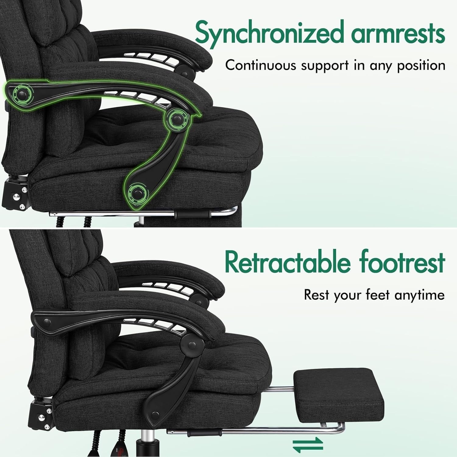 Ergonomic Office Chair Swivel Desk Chair Linen Adjustable Height Solid Back NEW