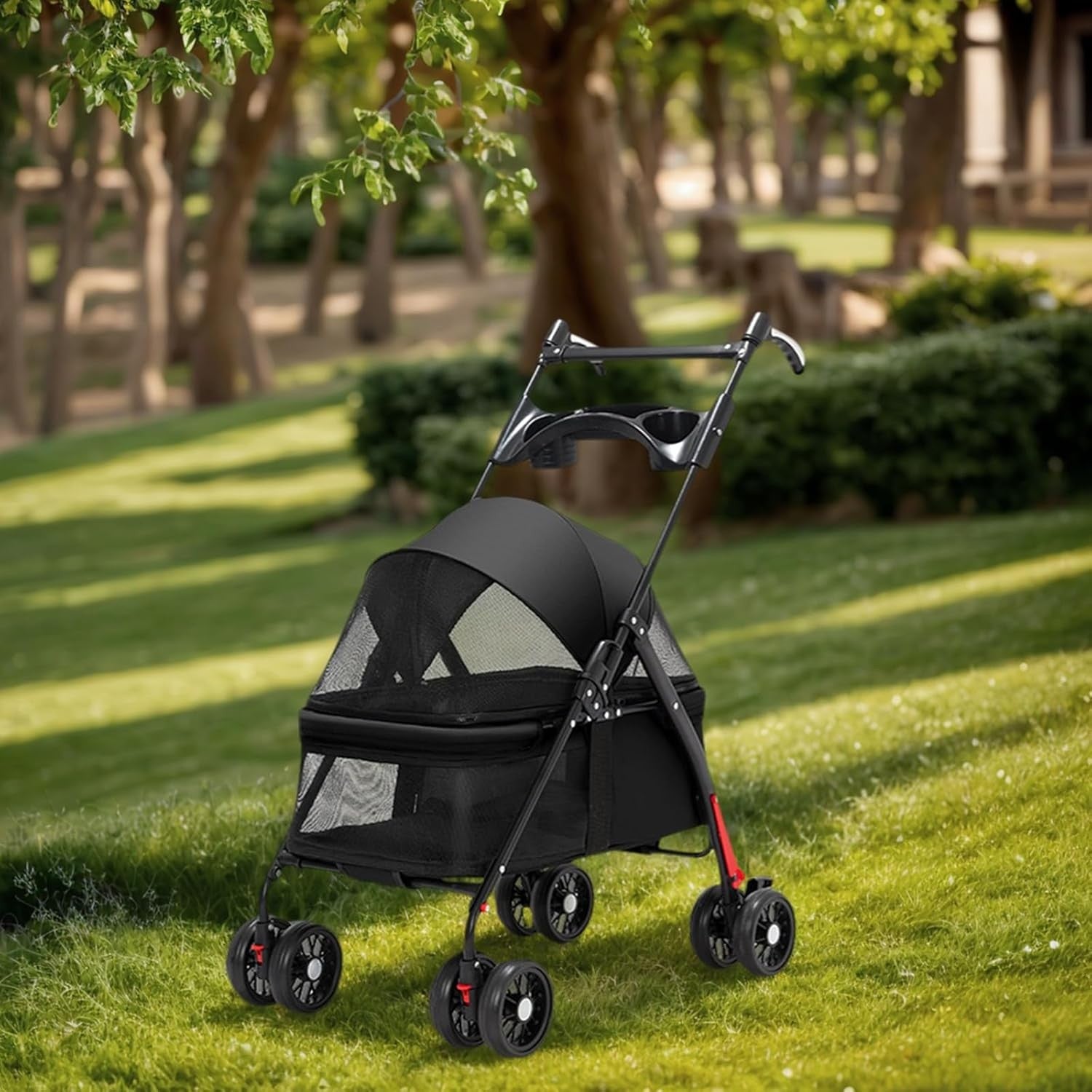 Black Portable Pet Travel Stroller Foldable Pushchair for Small Dogs Cats