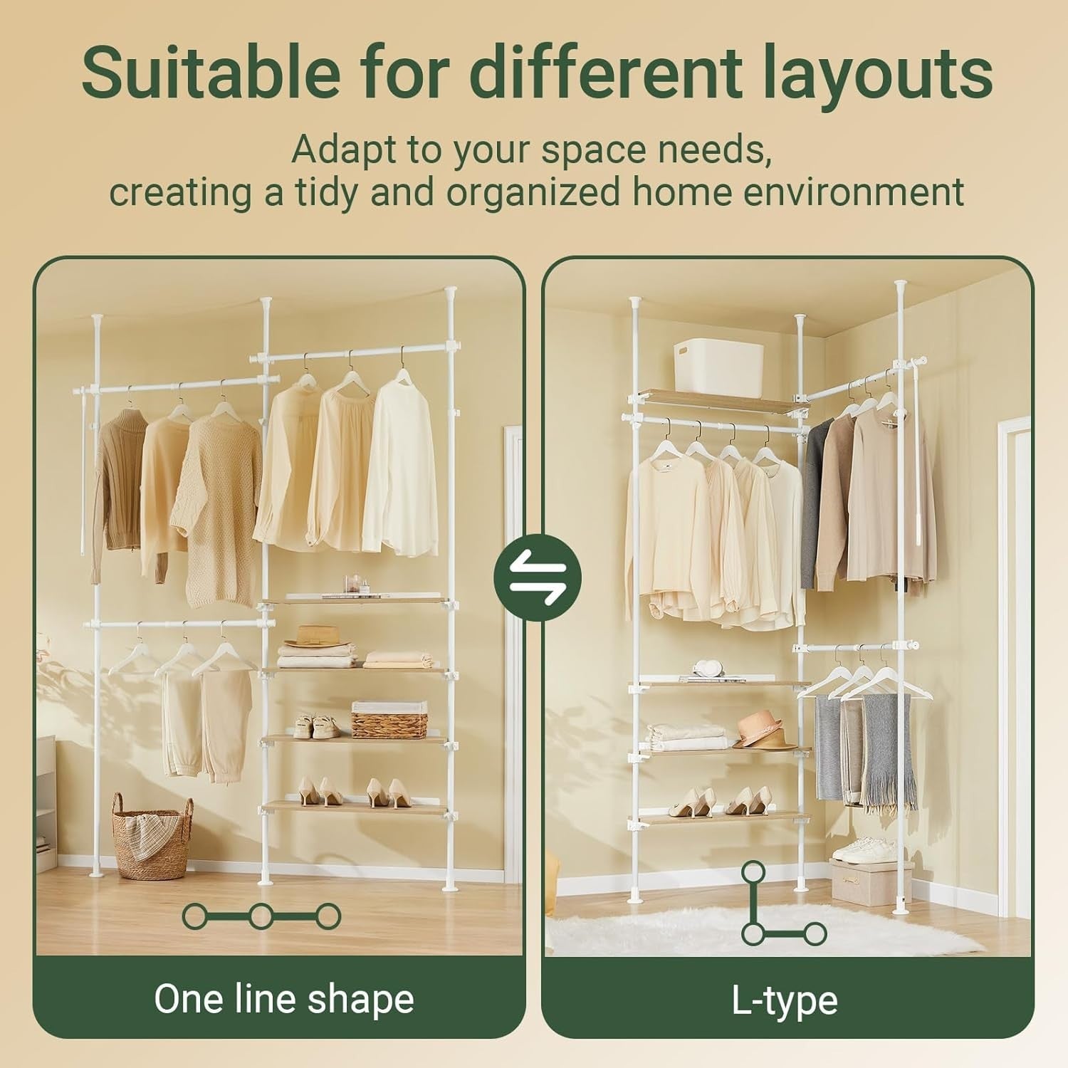 FRG34 Telescopic Clothes Rail White Natural Heavy Duty Wardrobe