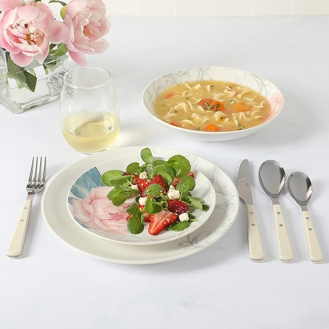 12pc Porcelain Floral Dinnerware Set Service for 4 Chip Scratch Resistant