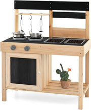 Outdoor Wooden Mud Kitchen Kids Playset w/ Sinks Stoves Accessories