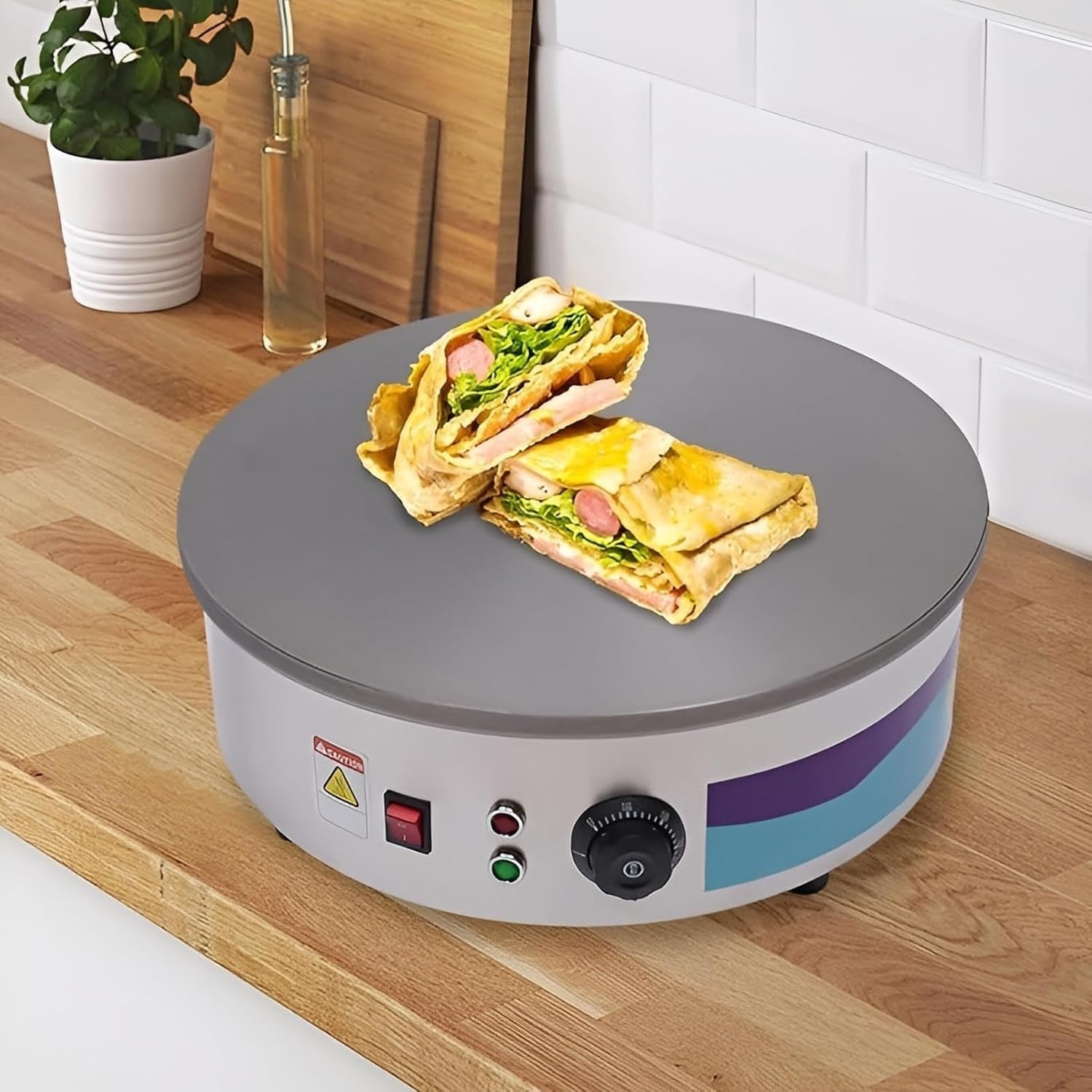 Commercial Electric Crepe Maker 45cm Adjustable Temp Non-Stick Cast Iron Pancake
