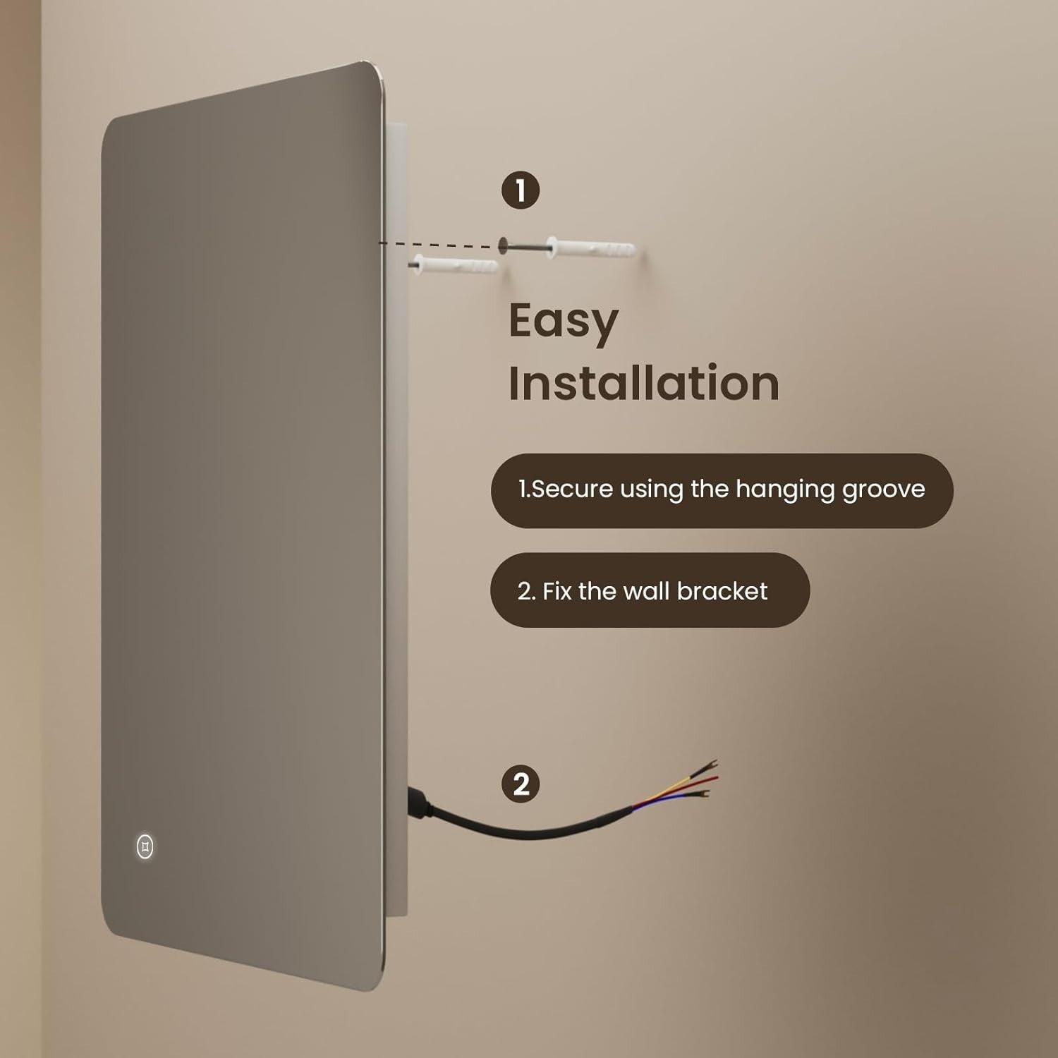 LED Bathroom Mirror 50x70cm Anti-Fog Backlit Touch Sensor Shaver Socket