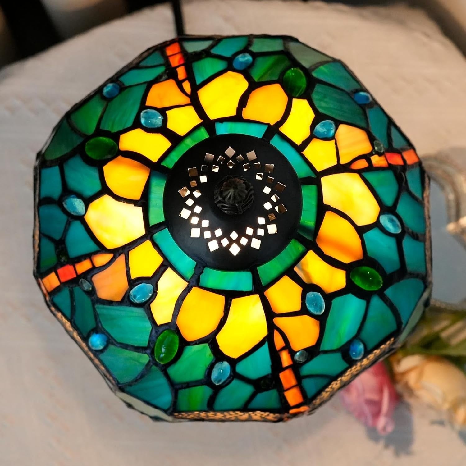 Antique Tiffany Style Stained Glass Dragonfly Table Lamp, Bedroom Desk Light