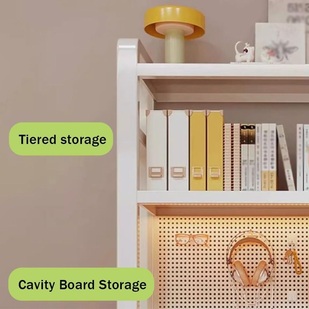 95cm Desktop Organizer Shelf 2-Tier Desk Hutch with Pegboard & Guardrails