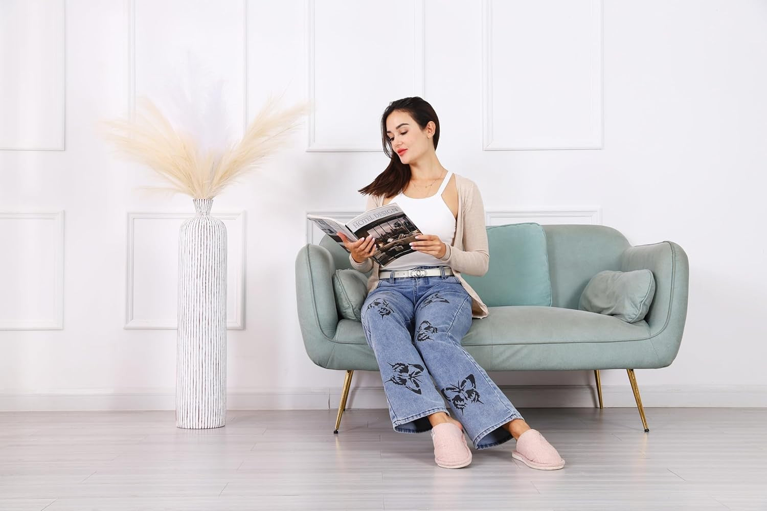 Tall White Floor Vase 85cm Modern Textured Living Room Corner Decor