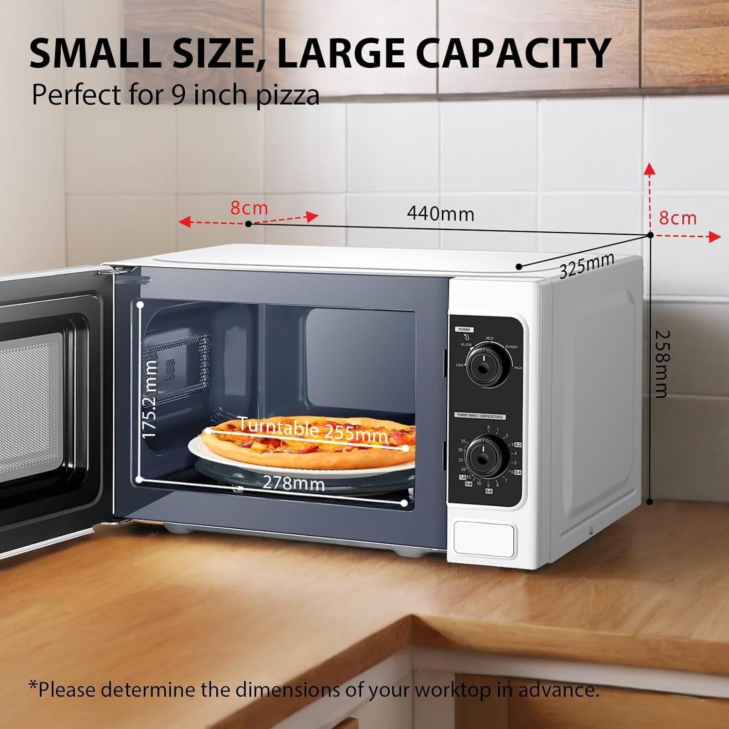 White 20L 800W Compact Microwave Oven Manual 5 Power Levels