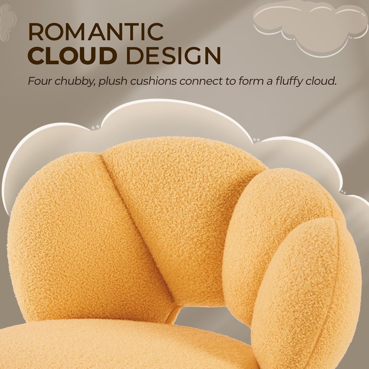 Yellow Boucle Cloud Vanity Chair Swivel Adjustable Desk Chair with Wheels