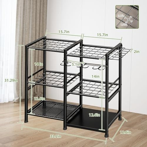 3-Tier Mobile Garden Tool Rack Metal Storage Holder for Shovels Rakes Brooms