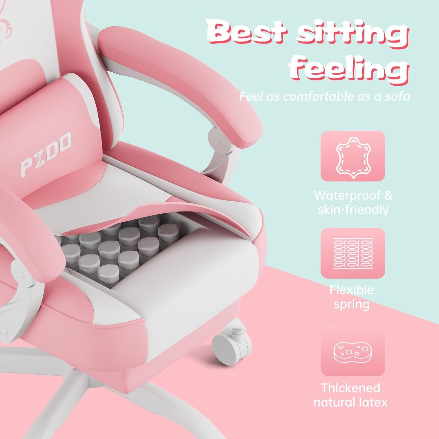 Pink Gaming Chair w/ Footrest 350lbs High Back Kawaii Desk Chair