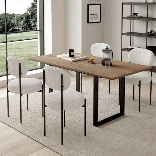 180cm Extending Dining Table Set with 4 Boucle Chairs Modern Wood Look