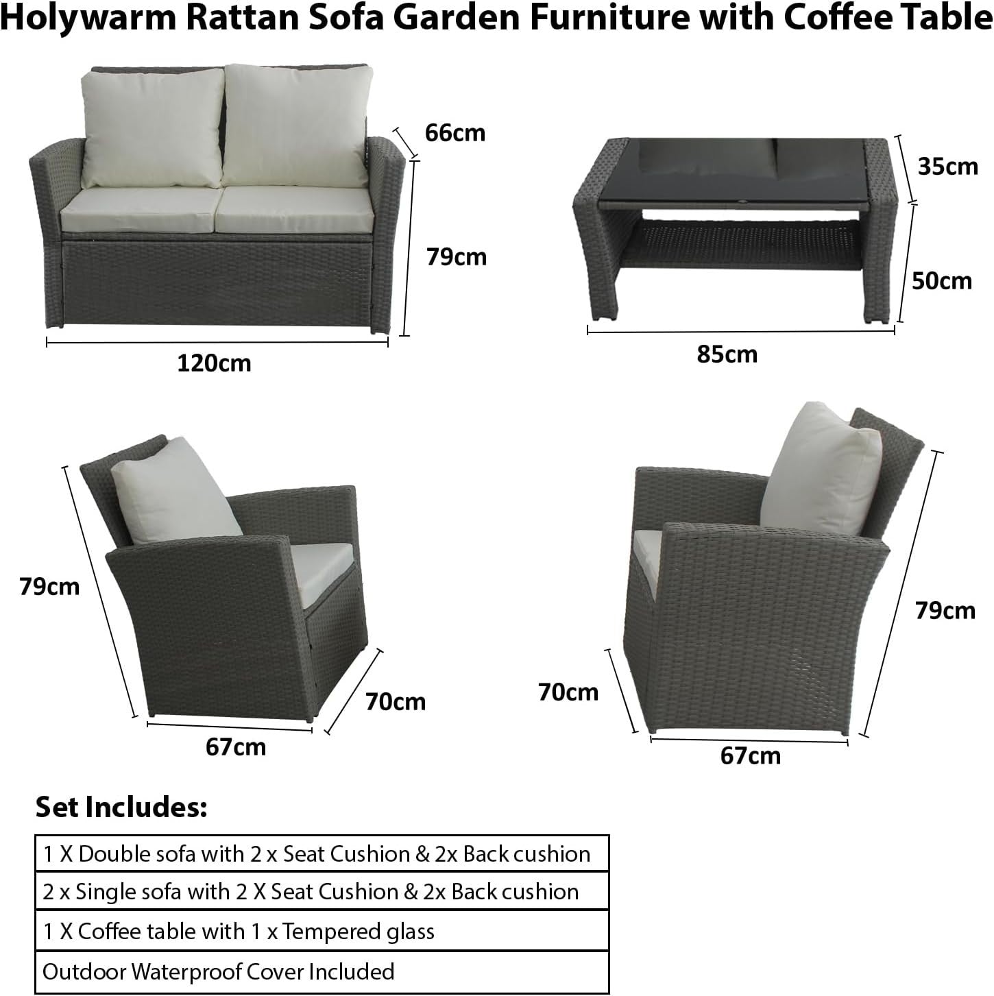 4-Seater Rattan Garden Sofa Set Chairs & Table Outdoor Patio Furniture