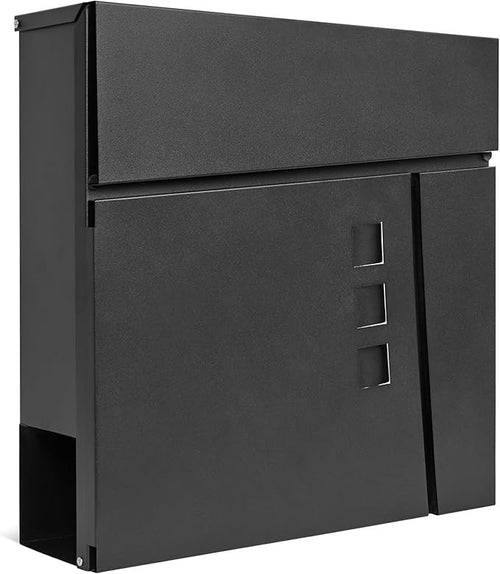 Modern Wall Mounted Post Box Black Stainless Steel Secure Lock Weatherproof 37cm