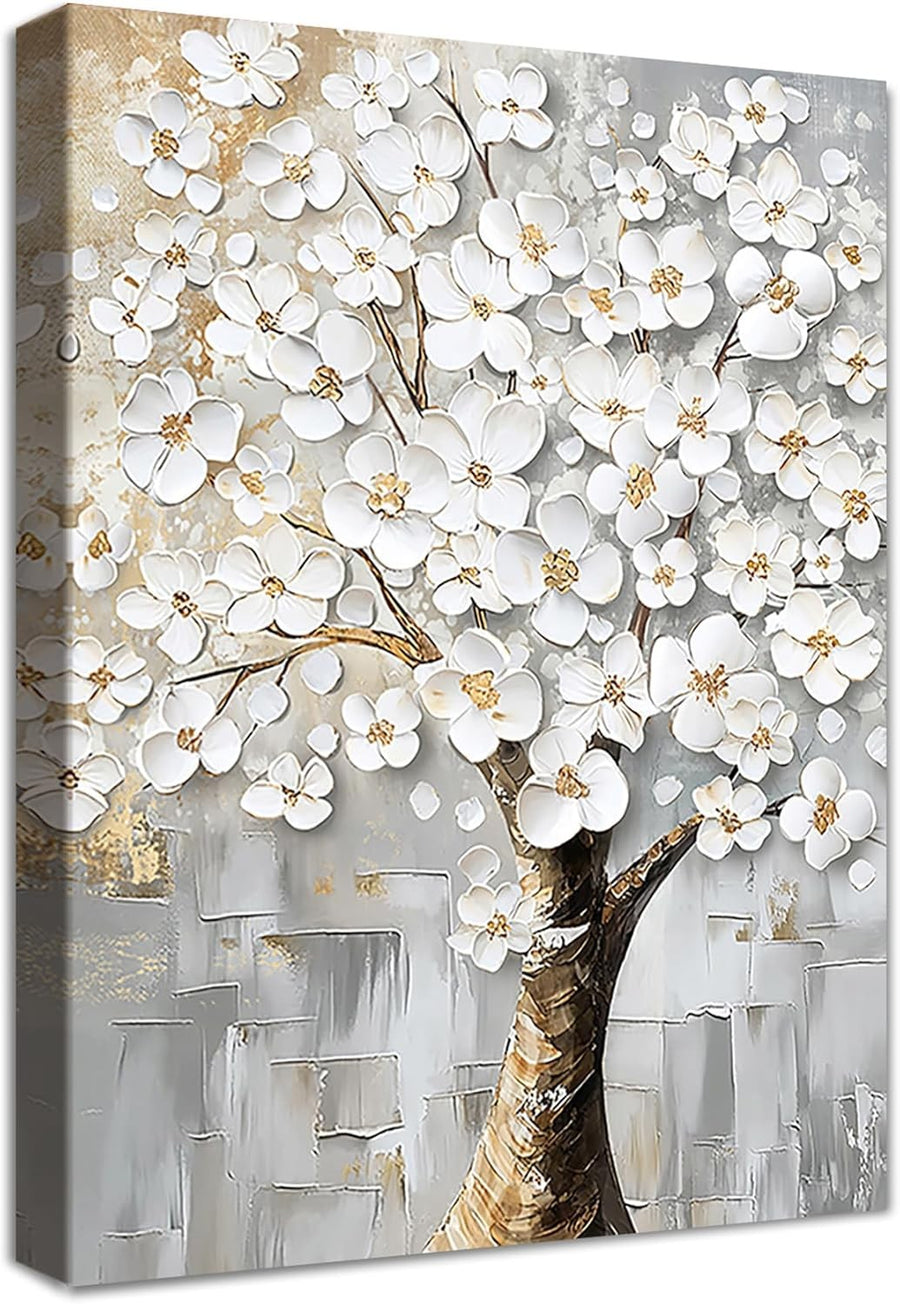 White Floral Tree Canvas Wall Art Framed 40x60cm