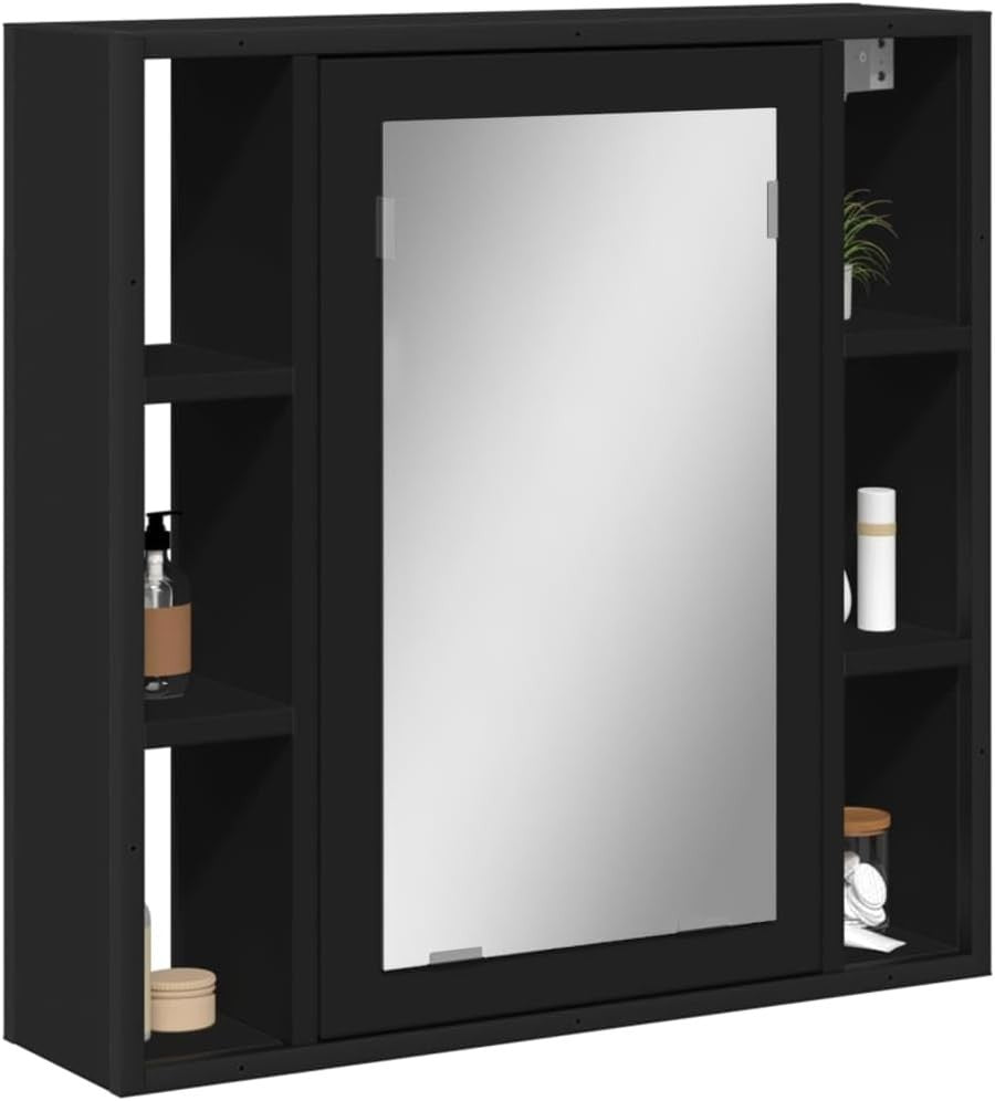 Wall Mounted Bathroom Mirror Cabinet Black | 60x16x60cm | Storage Shelves