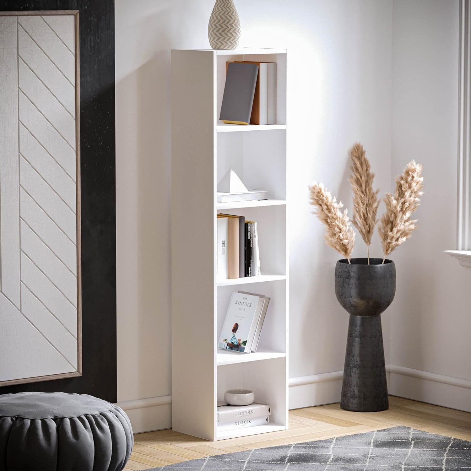 5 Tier White Wooden Cube Bookcase Small Storage Shelf for Living Room Office