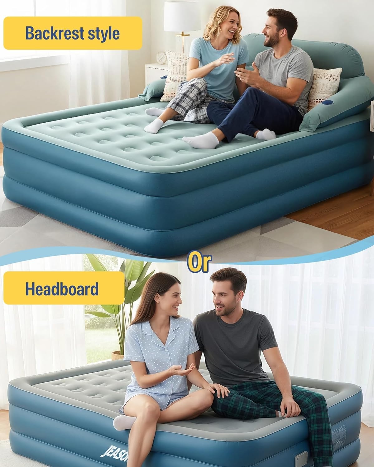 Queen Air Mattress Inflatable 19" Elevated Bed Built-in Pump & Headboard