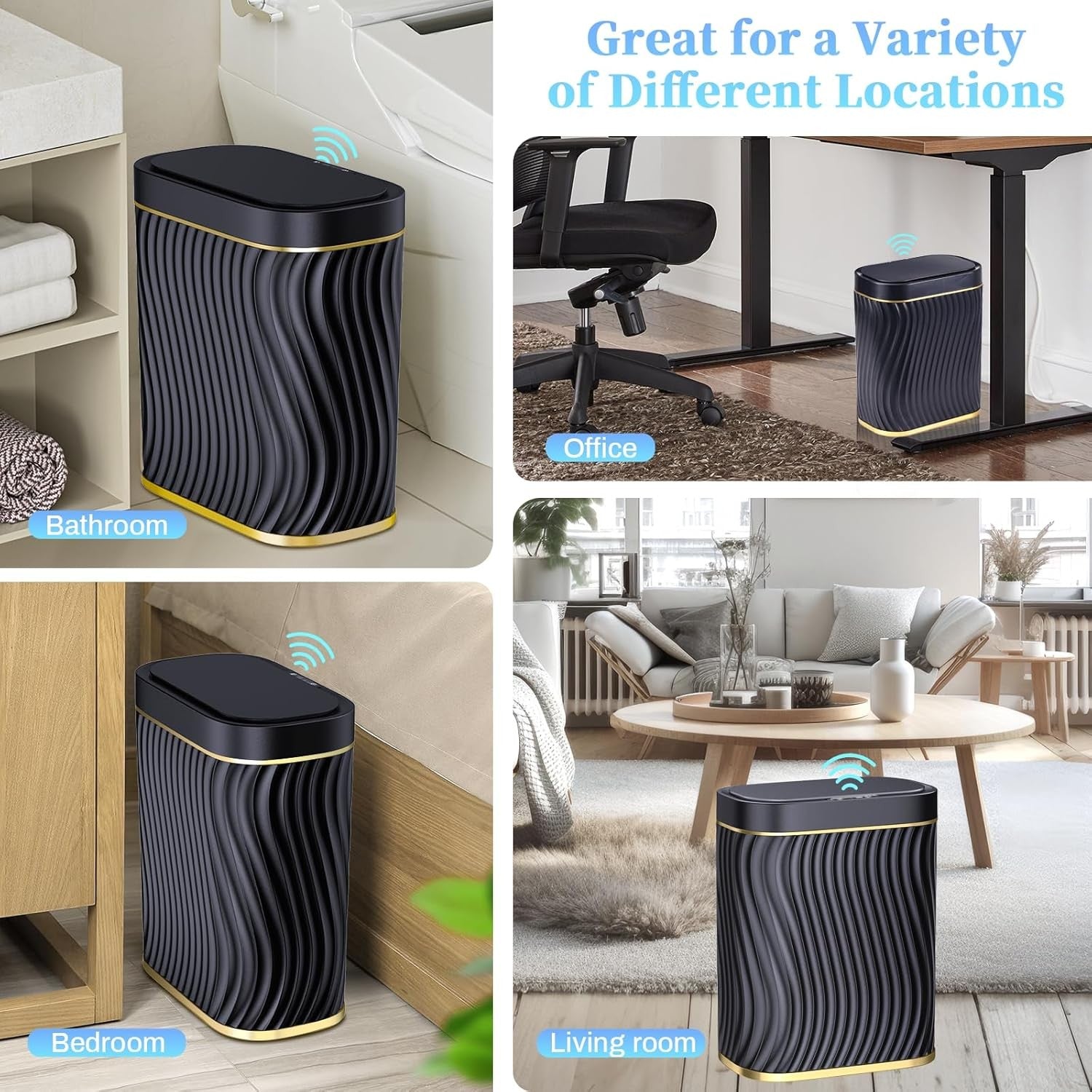 2.6 Gallon Touchless Bathroom Trash Can Slim Waterproof Bin Lid
