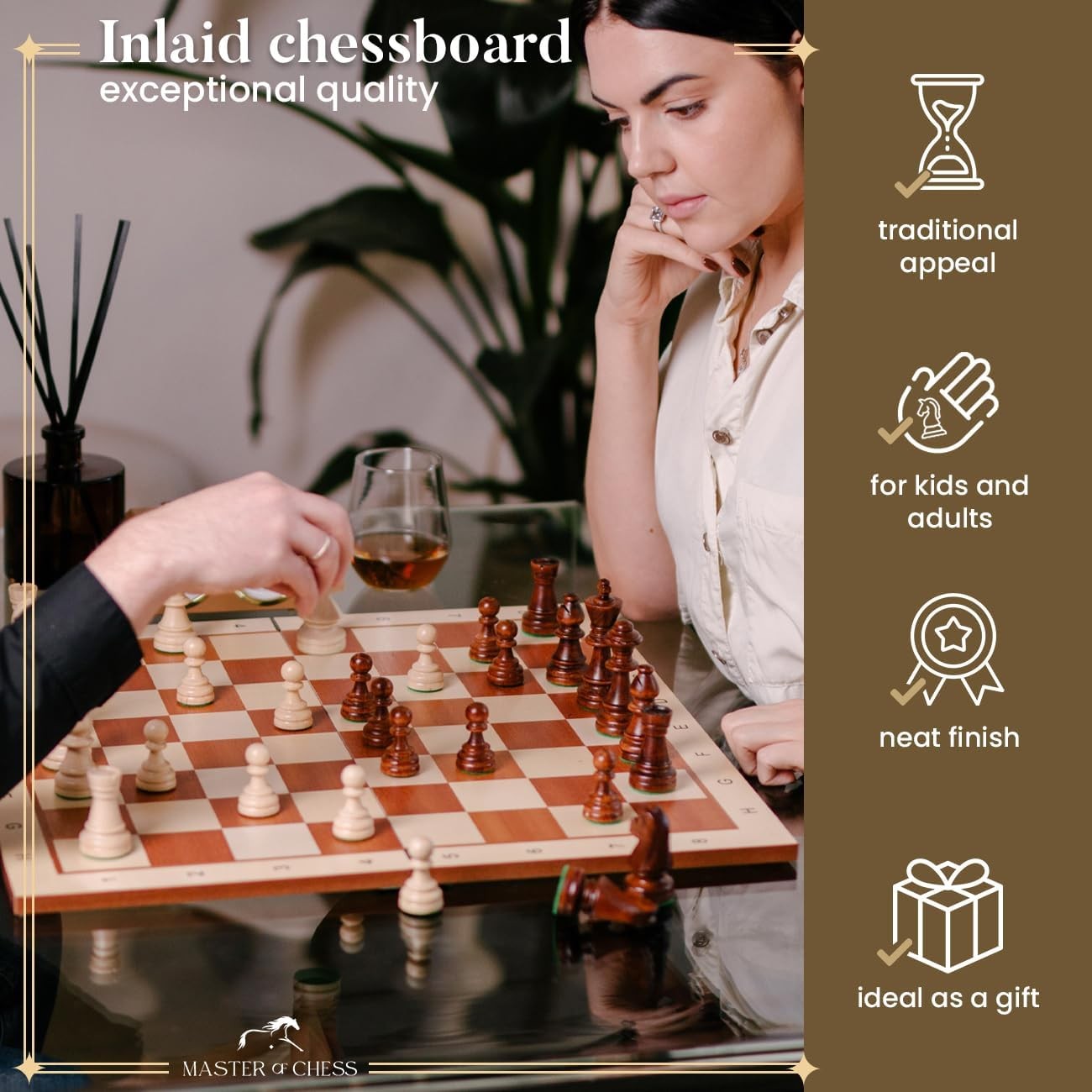 48cm Inlaid Folding Wooden Chess Board – Premium Sycamore Tournament Board