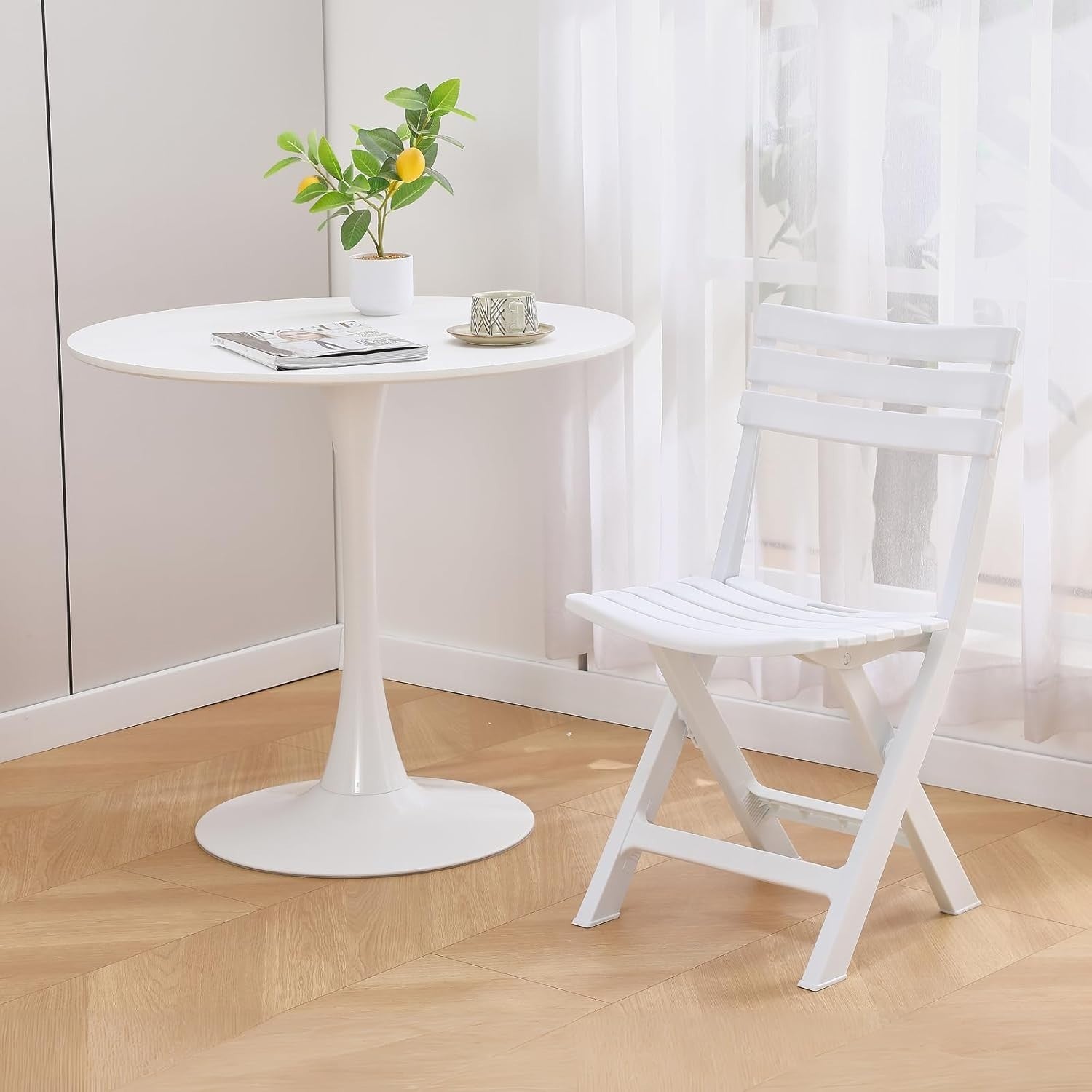White Folding Chairs Set of 4 Stackable Outdoor Indoor Garden Seating