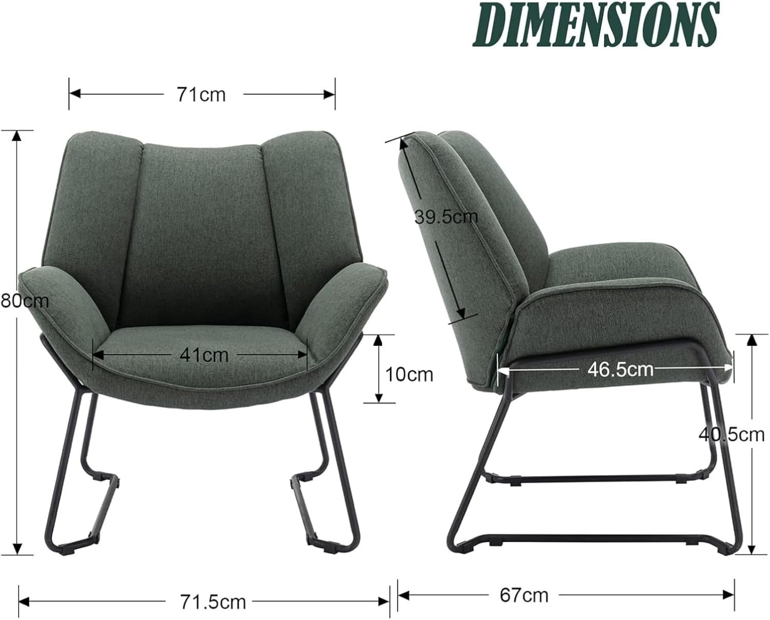 Green Linen Accent Armchair Tub Chair for Living Room Bedroom Modern